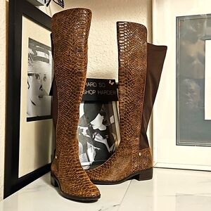 Michael Kors snakeskin embossed leather over the knee  boots
